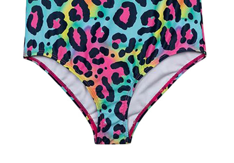 Girls' Rainbow Leopard One-Piece Swimsuit