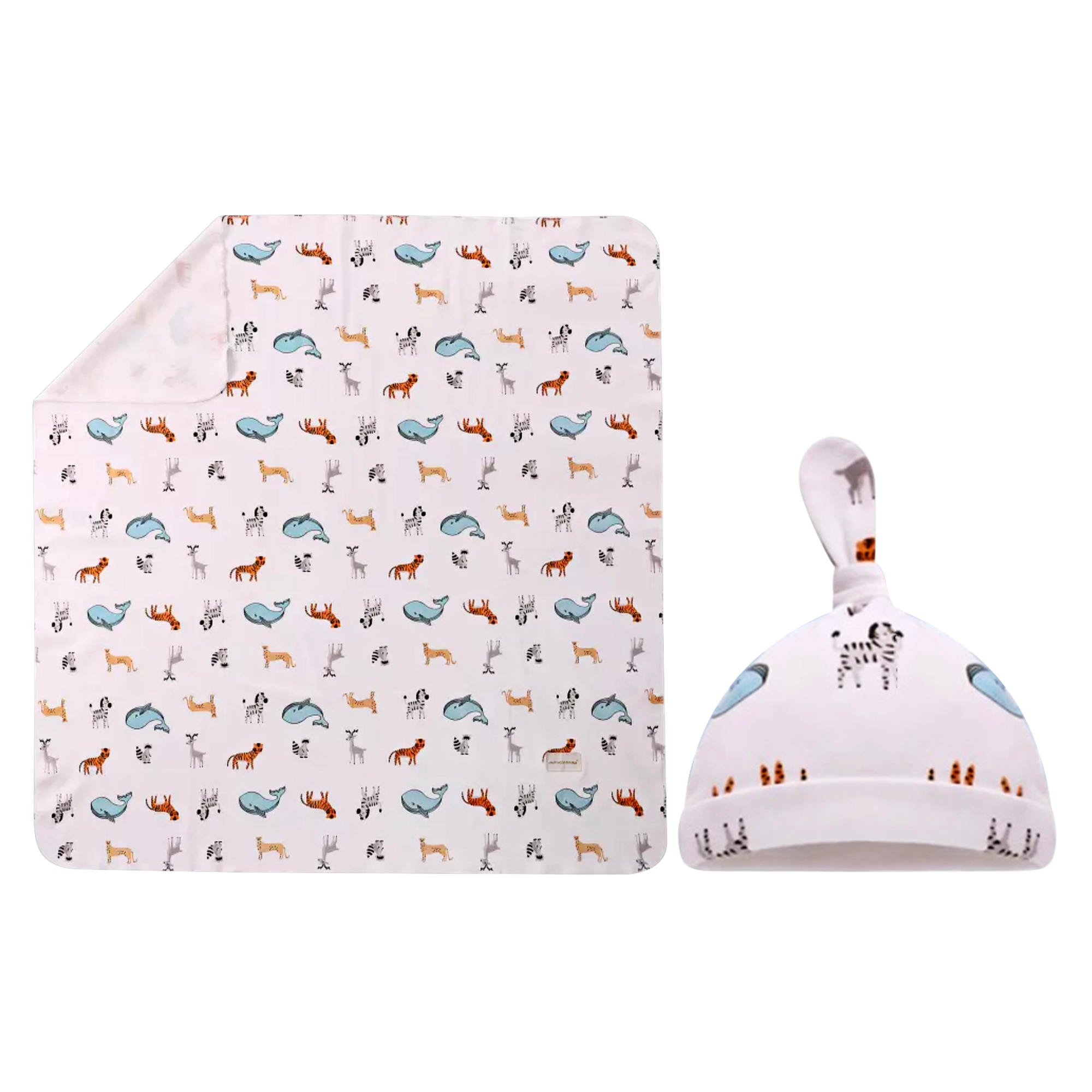 Animal Print Baby Swaddle & Hat Set