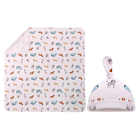 Animal Print Baby Swaddle & Hat Set