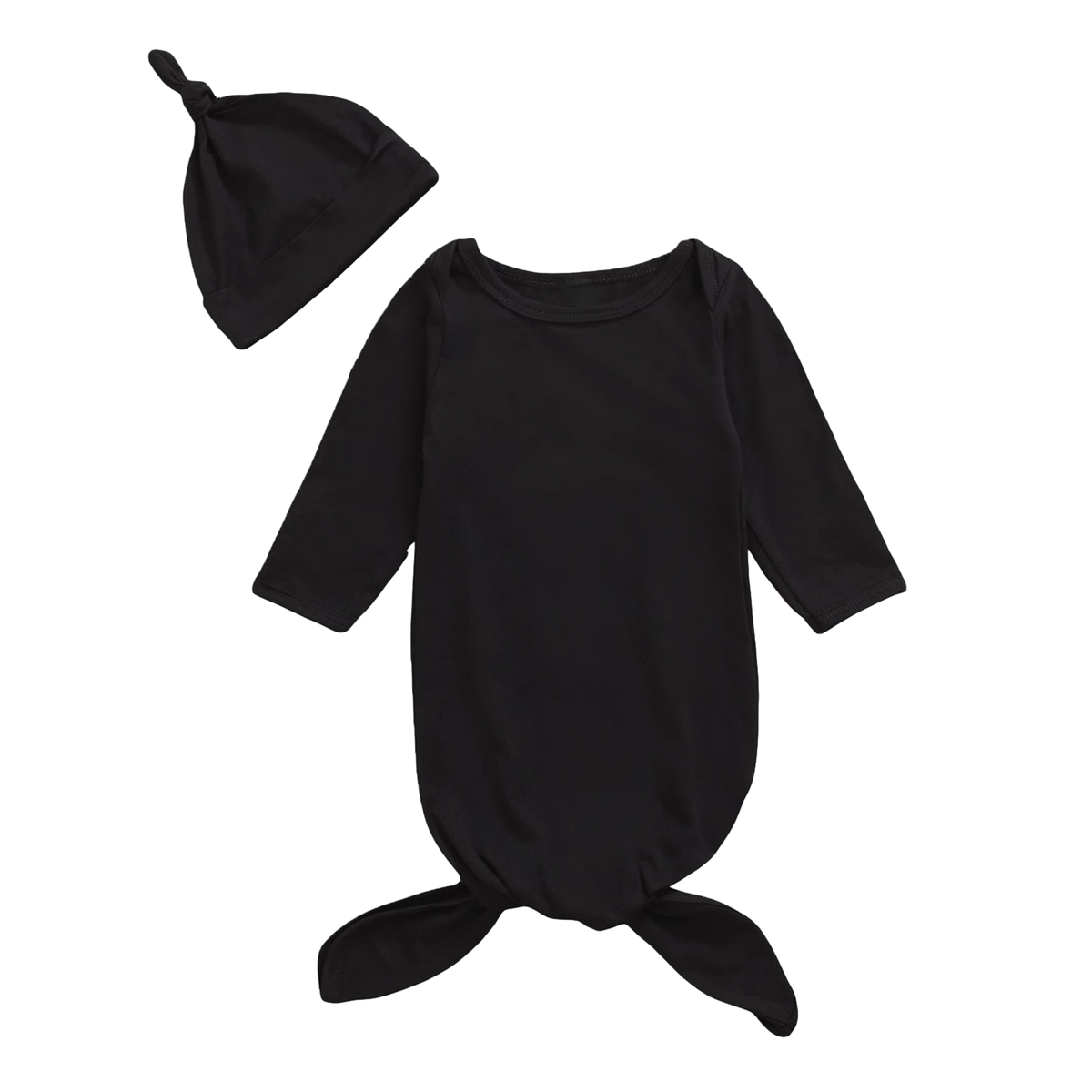 Newborn Black Swaddle Gown & Hat Set