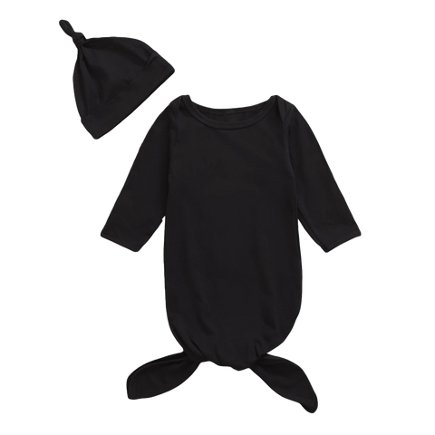 Newborn Black Swaddle Gown & Hat Set