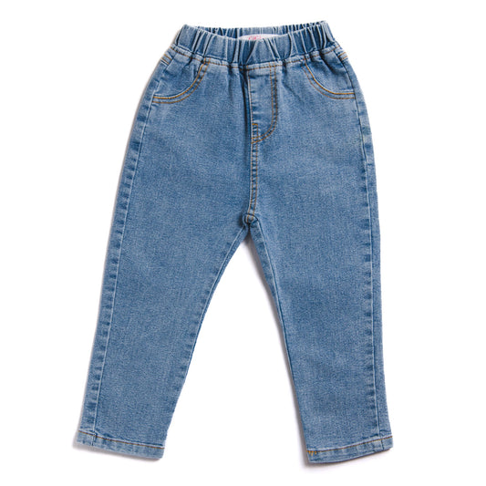 Boys' Pull-On Elastic Waist Straight Fit Blue Jeans