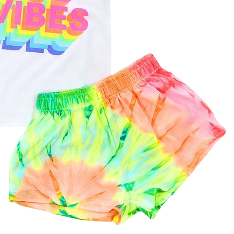 Girls' Good Vibes Tie-Dye Pajama Short Set