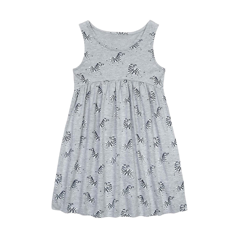 Girls' Zebra Print Sleeveless Cotton Dress