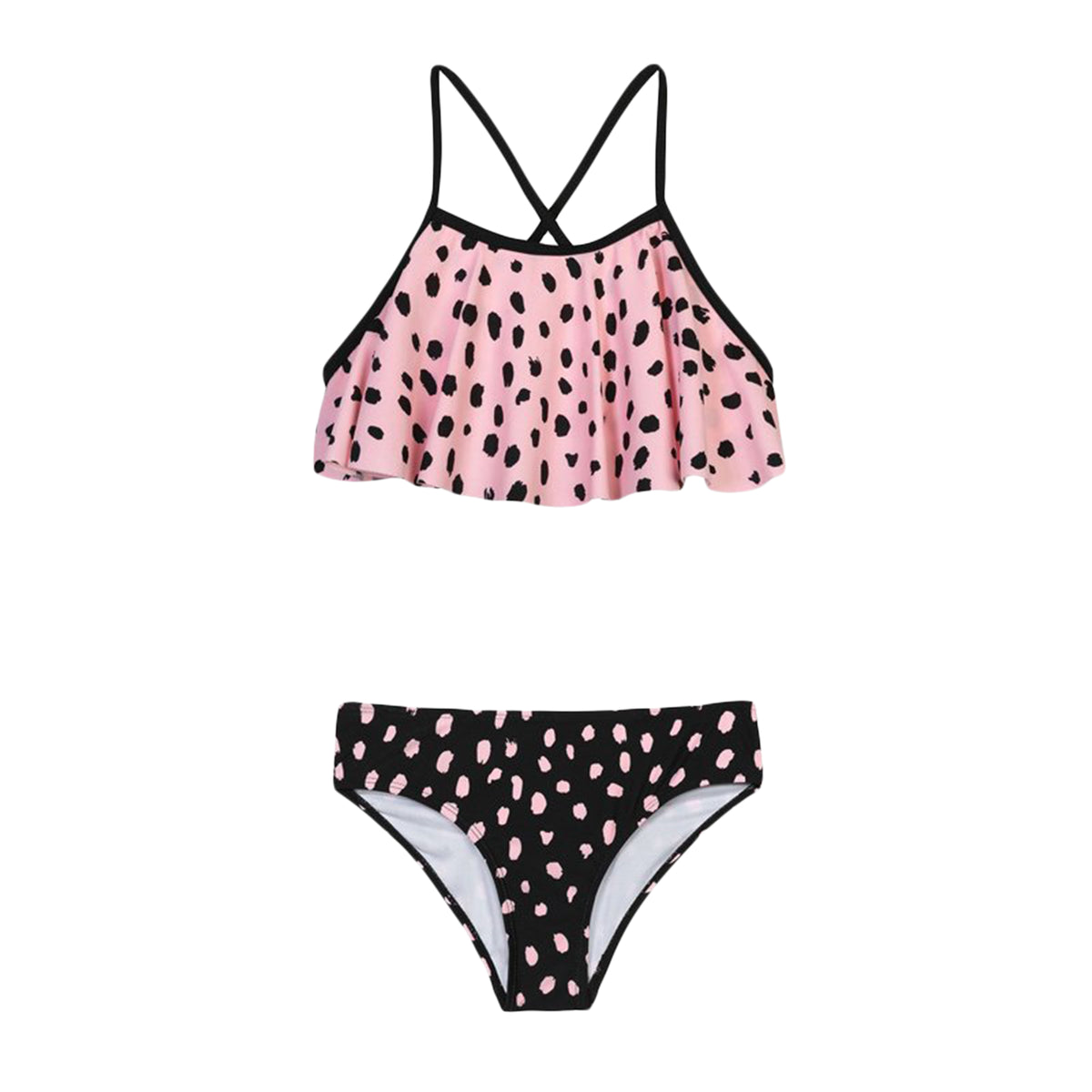 Girls' Pink & Black Dot 2-Piece Swimsuit