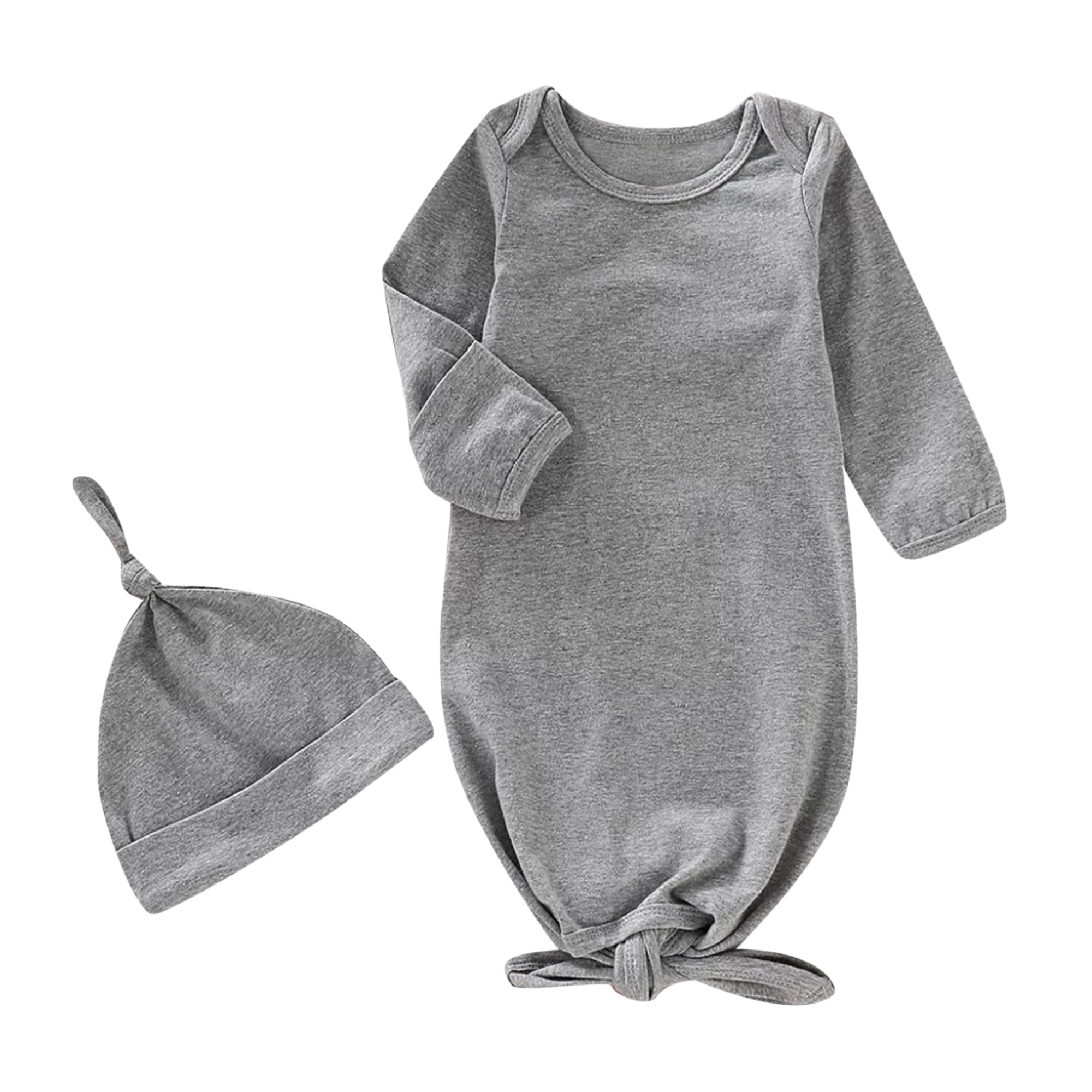 Newborn Gray Swaddle Gown & Hat Set