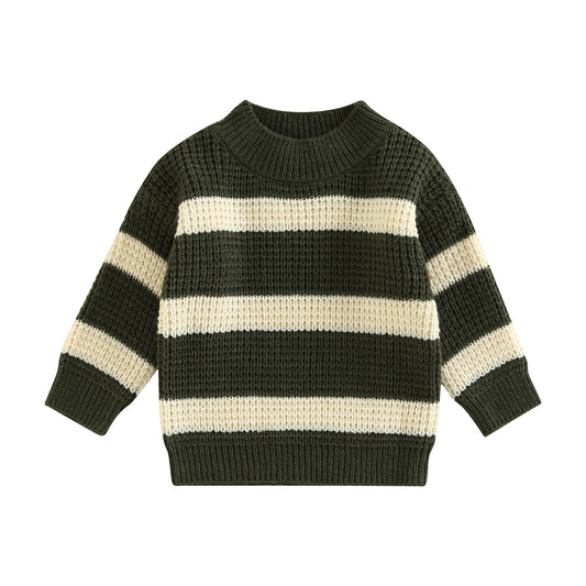 Boys Loose Green Stripe Sweater