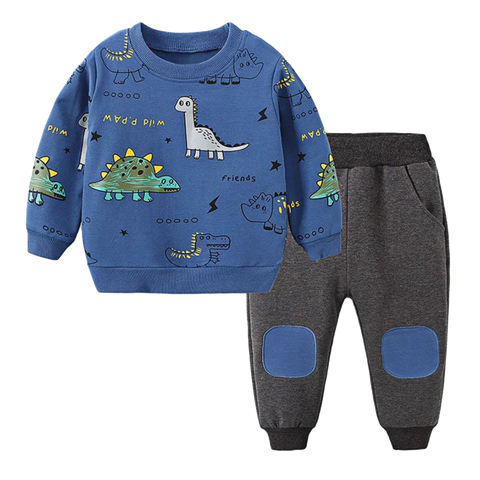 Boys' Blue Dino Long Sleeve Sweatshirt & Pant Set