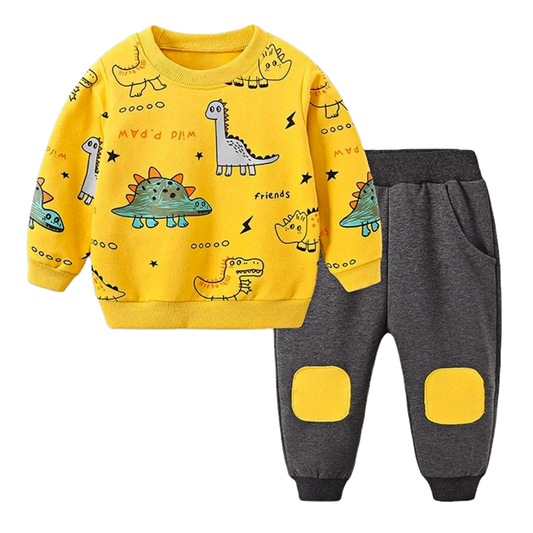 Boys' Yellow Dino Long Sleeved Sweatshirt & Pant Set