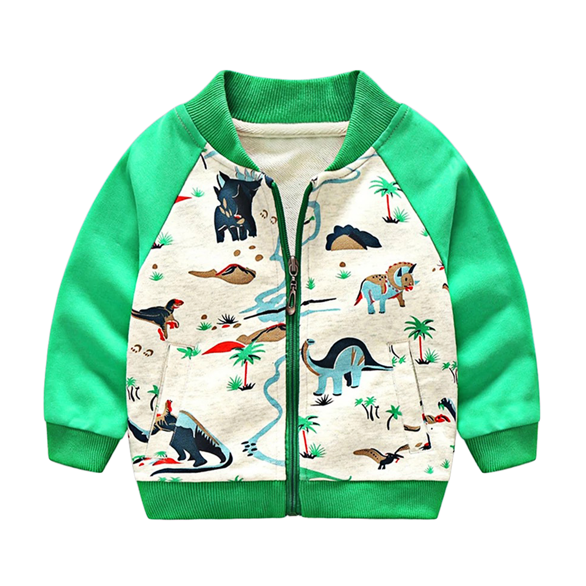 Boys' Green Dino Print Zip Up Jacket