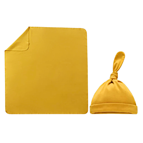 Gold Baby Swaddle & Hat Set