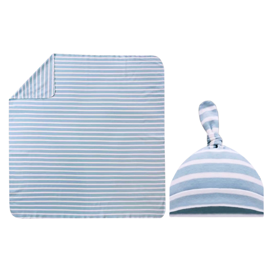 Blue Striped Swaddle & Hat Set