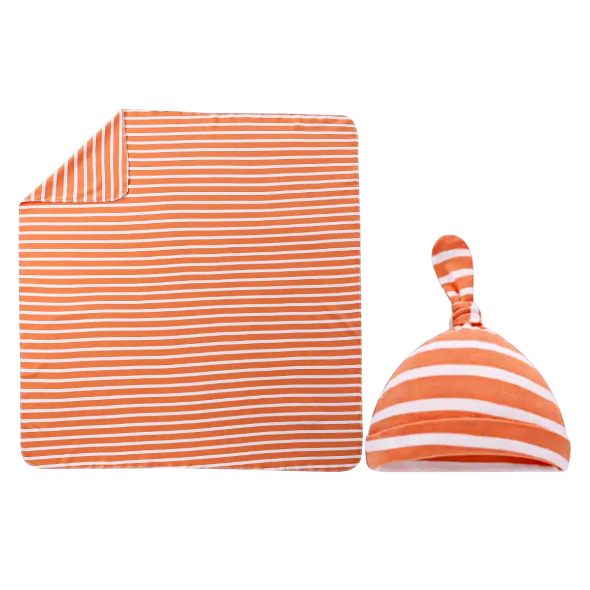 Orange Striped Baby Swaddle & Hat Set
