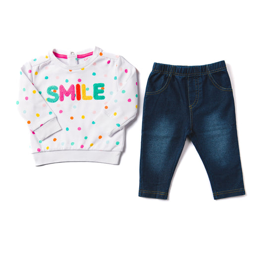 Baby Girls' Smile Long Sleeve Top & Jeans Set