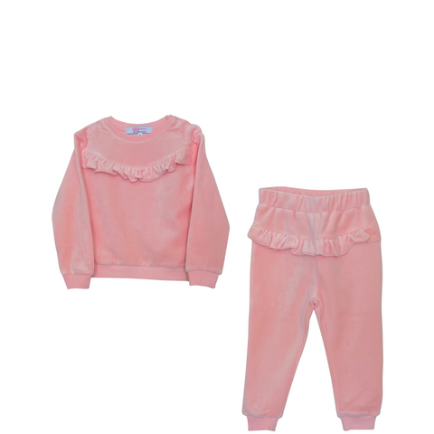 Toddler Girls' Pink Ruffle Velour Pant Set